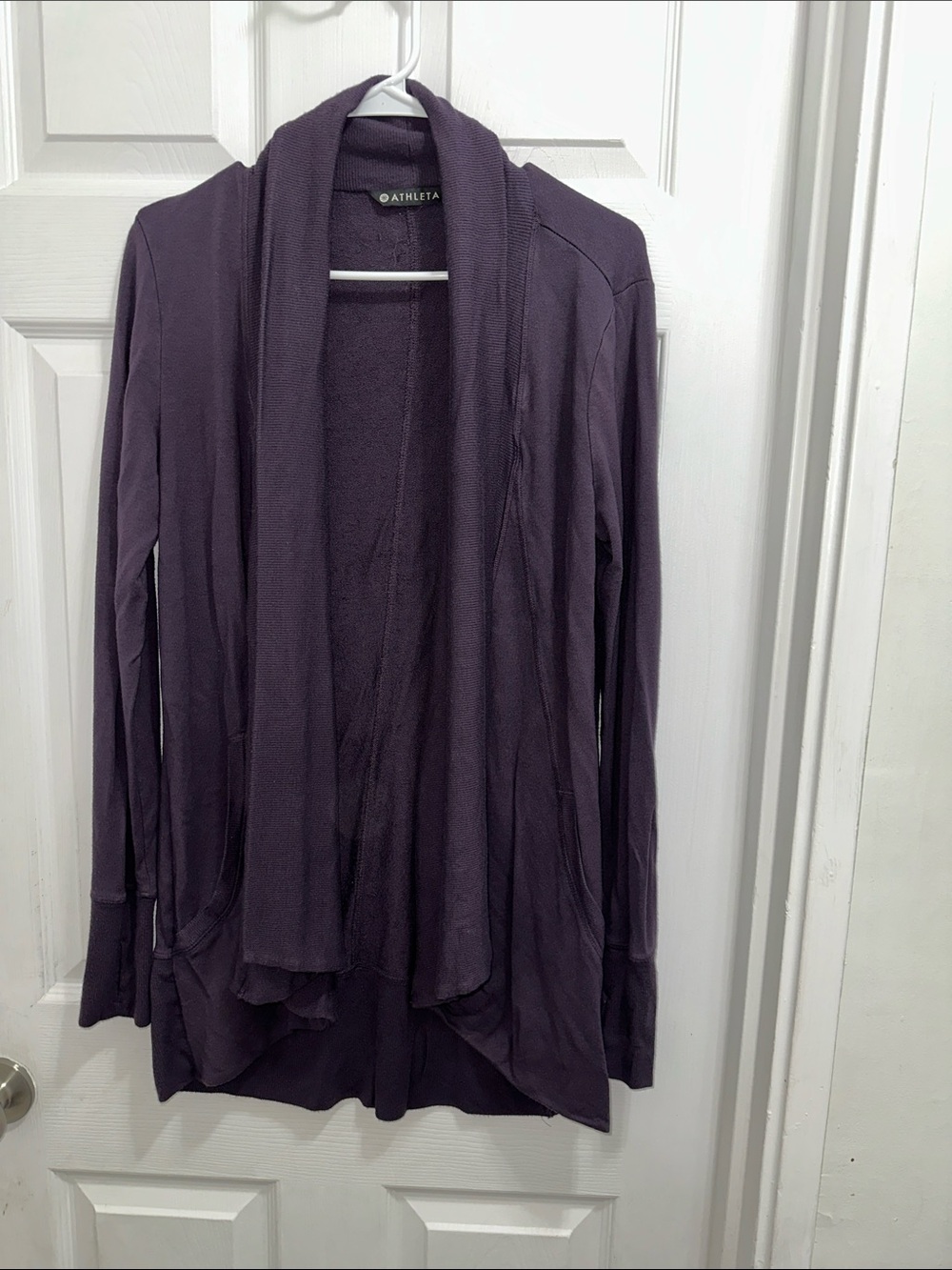 Athleta Plum Open-Front Draped Cardigan